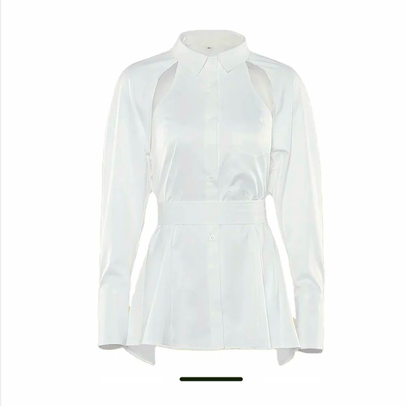 🆕#29~NWT COMMENSE Cut Out Button Down Collar White Shirt, Size Small - Picture 2 of 13